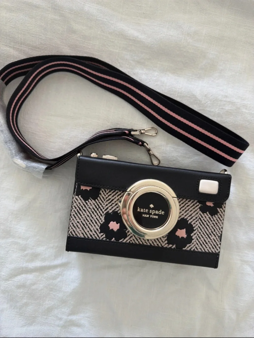 kate spade Black and Pink Floral Camera-Style Crossbody